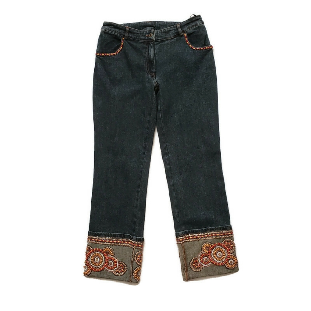 Cache novelty beaded cropped low rise jeans size 0